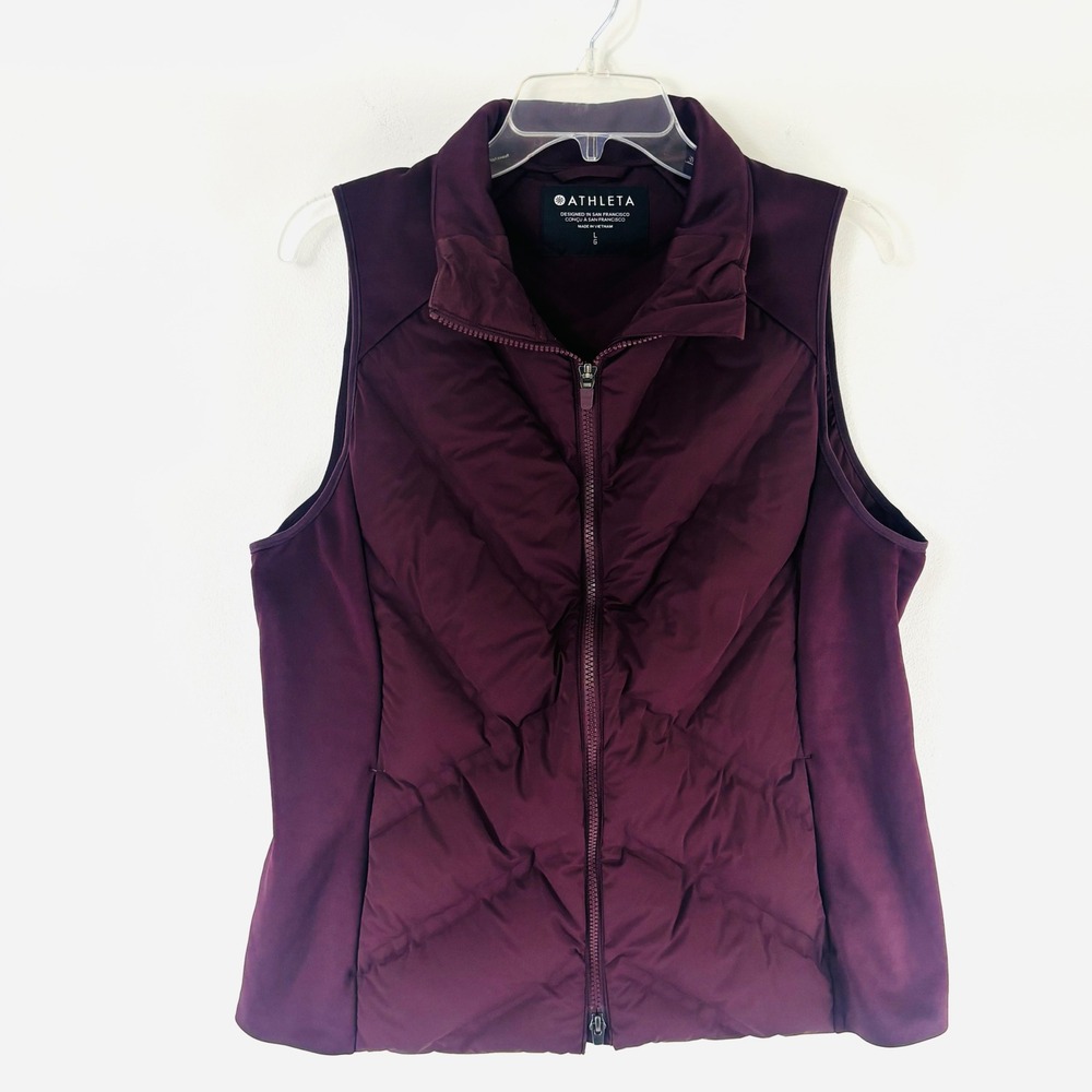 Athleta Vest Women's Small Inlet Puffer Down‎ Purple Plum Quilted Full Zip Large